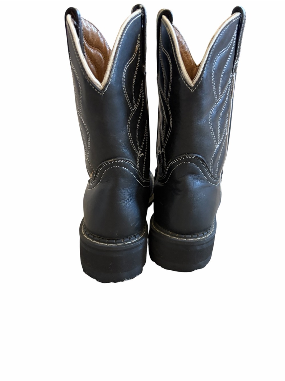 VINTAGE JOHN FLUEVOG F SHOE COWBOY BLACK LEATHER FLAME BOOT 8.5 WESTERN - Picture 3 of 11